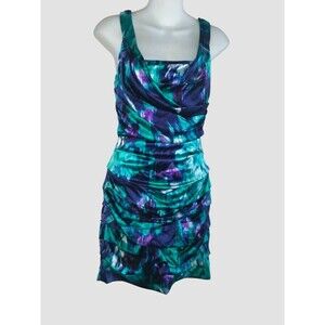 Express Design Studio Women's Purple Blue Silk Ruched Mini Dress Size 8
